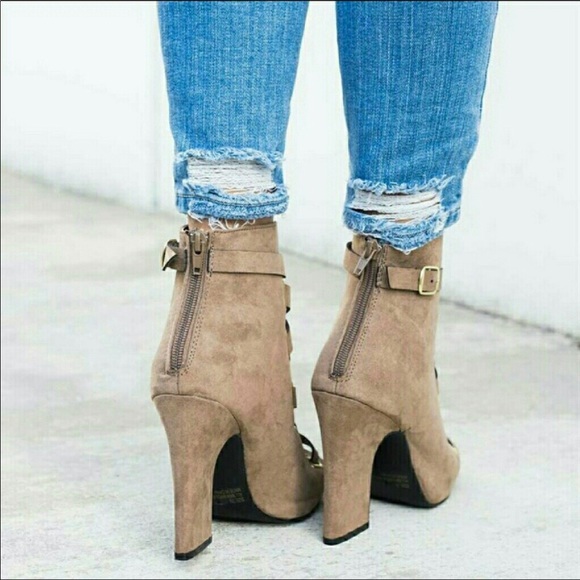 The Loop Mauve Lace Up Peep Toe Block Heel Bootie - Picture 3 of 7